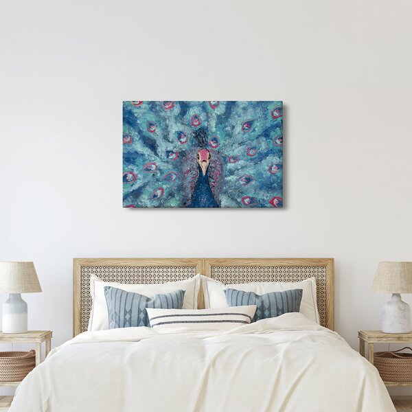 Tablou cu păun pictat (90x60 cm)