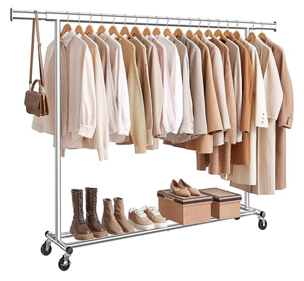 Umeraș pentru haine DOLLY pe roți, max. 150 kg, 45x160-200x161,5cm, argintiu SongmicsHome