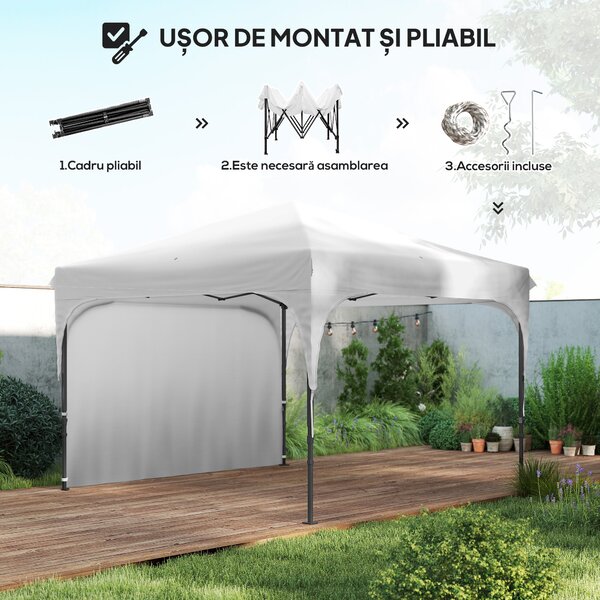 Outsunny Foișor de Grădină Pliabil 3x3 m cu Înălțime Reglabilă, din Poliester și Oțel, Alb | Aosom Romania