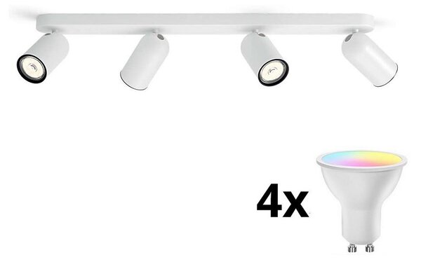 Philips - Spot LED RGBW, reglabil, 4x GU10 / 4,8 W / 230 V / 3000 K, alb + telecomandă