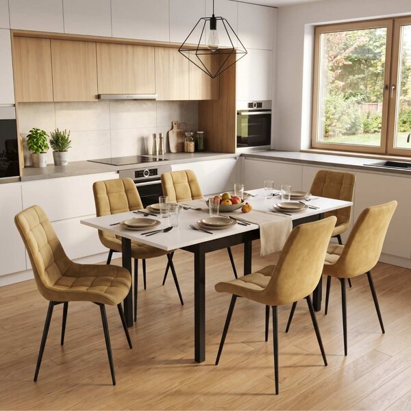 Set masă extensibilă Mara Alb 170x75 cm cu 6 scaune Onix Bej