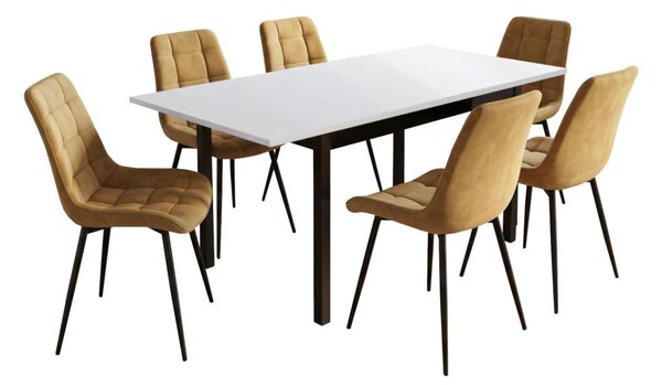 Set masă extensibilă Mara Alb 170x75 cm cu 6 scaune Onix Bej