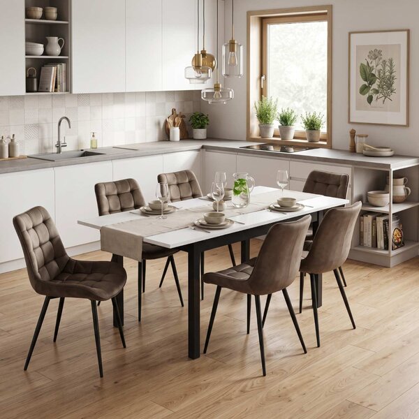 Set masă extensibilă Mara Alb 170x75 cm cu 6 scaune Onix Maro