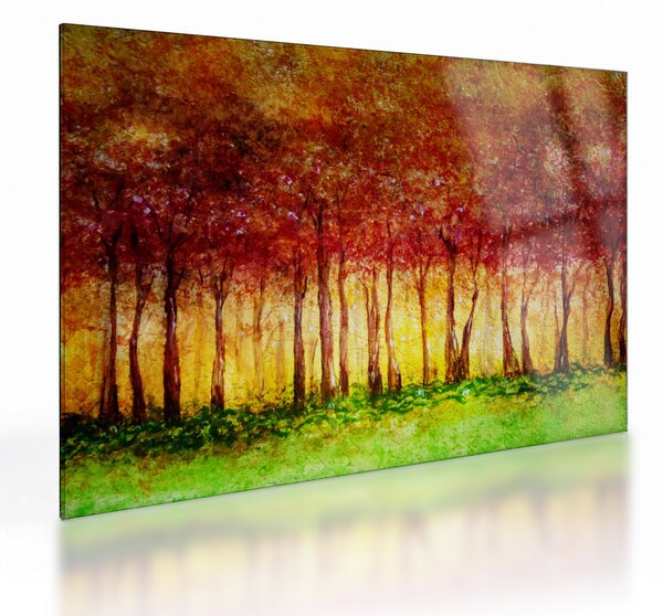 Tablou pe sticlă - Pictura pădurii cu frunziș (70x50 cm)