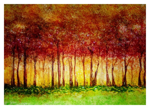 Tablou pe sticlă - Pictura pădurii cu frunziș (70x50 cm)