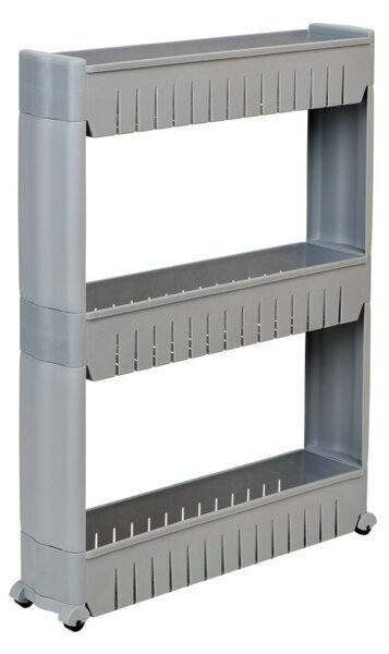 Raft depozitare, 3 polite, baie/bucatarie, roti, design modular, gri