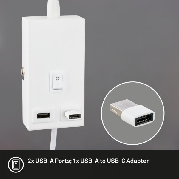 Briloner 2175-016 - Aplică de perete flexibilă cu port USB 1xGU10/10W/230V albă