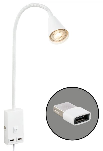 Briloner 2175-016 - Aplică de perete flexibilă cu port USB 1xGU10/10W/230V albă