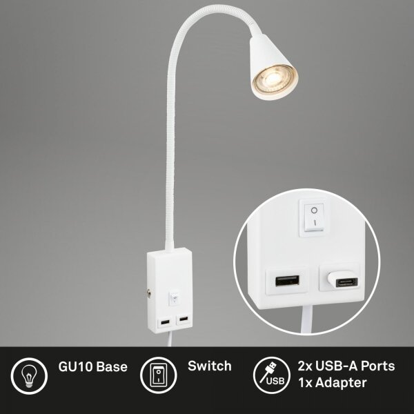 Briloner 2175-016 - Aplică de perete flexibilă cu port USB 1xGU10/10W/230V albă