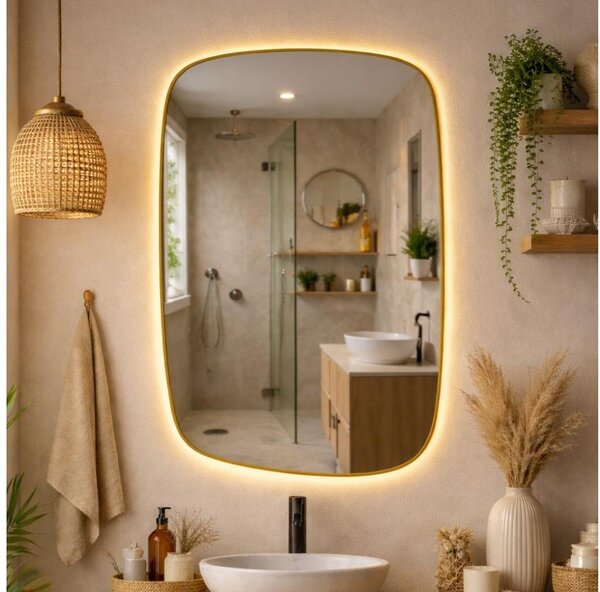 Baltica Design-LED Oglindă cu iluminare integrată STONE CALM 15W/230V 2700K 90x60 cm IP65 aurie