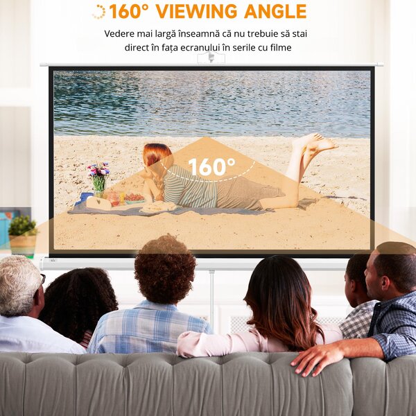 HOMCOM Ecran Proiecție Portabil 84 Inch, Suport Inclus, Ecran 4K HD 16:9, Vizionări Exterioare/Interioare | Aosom Romania
