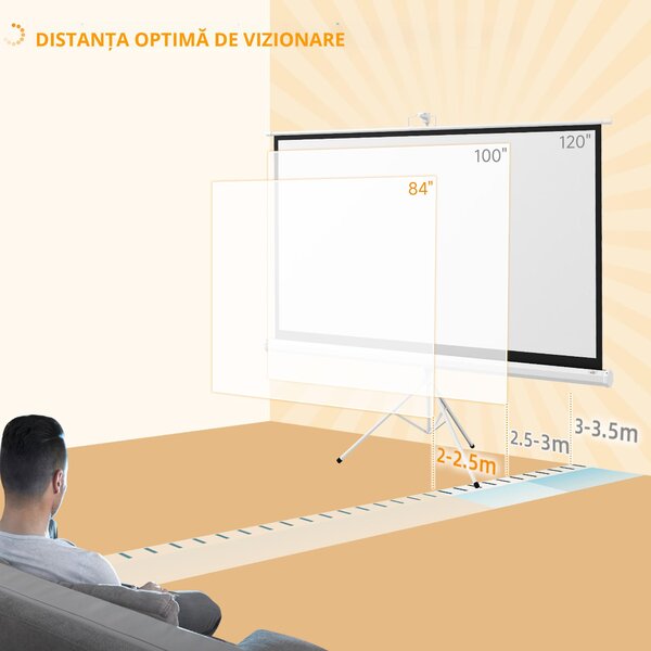 HOMCOM Ecran Proiecție Portabil 84 Inch, Suport Inclus, Ecran 4K HD 16:9, Vizionări Exterioare/Interioare | Aosom Romania