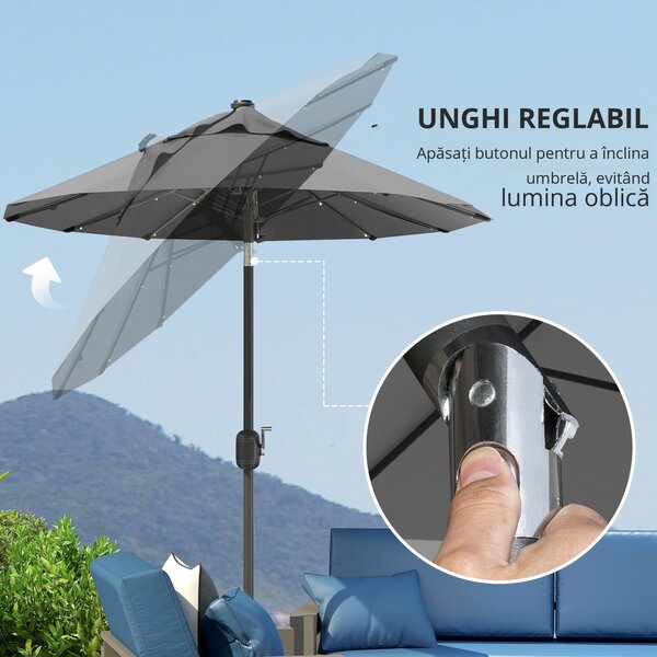 Outsunny Umbrelă de Terasă cu Două Fețe, Bază în Cruce, Sistem de Înclinare și Manivelă | Aosom Romania