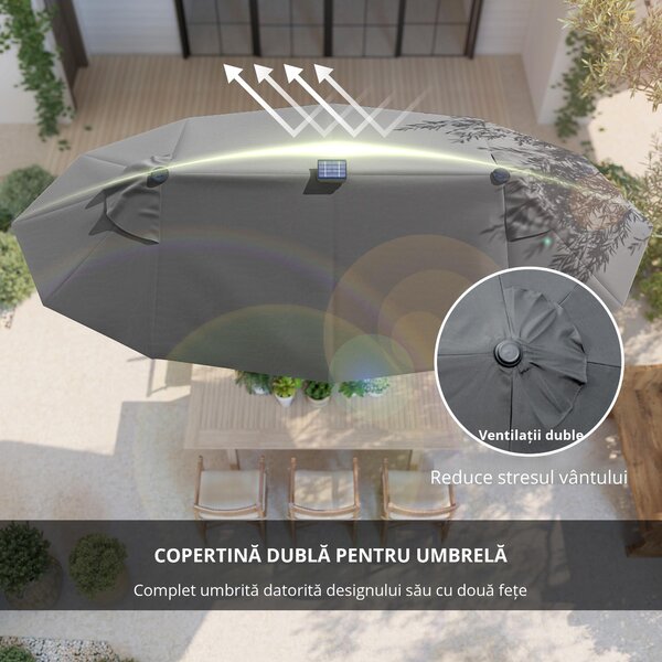 Outsunny Umbrelă de Terasă cu Două Fețe, Bază în Cruce, Sistem de Înclinare și Manivelă | Aosom Romania