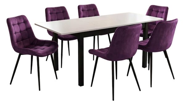 Set masă extensibilă Mara Alb 170x75 cm cu 6 scaune Onix Mov