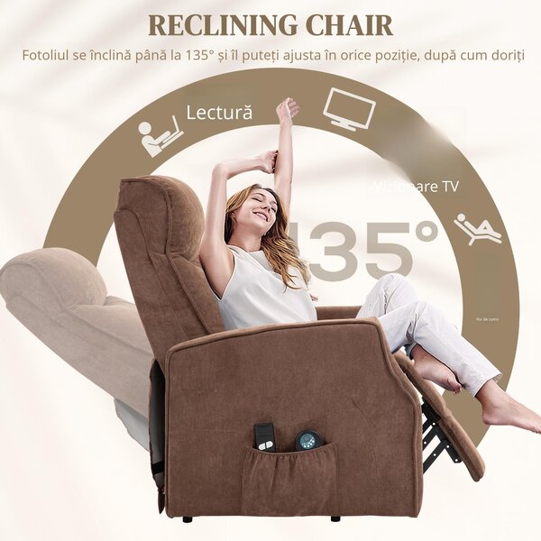 HOMCOM Fotoliu de Relaxare Electric cu 2 Telecomenzi, Suport pentru Picioare și 8 Puncte de Masaj, 74,5x87,5x110 cm, Maro | Aosom Romania