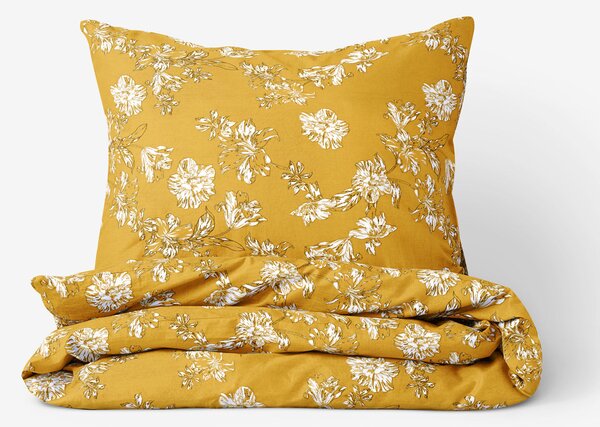 Goldea lenjerie de pat flanel - crini pe culoare muștar 140 x 200 și 70 x 90 cm