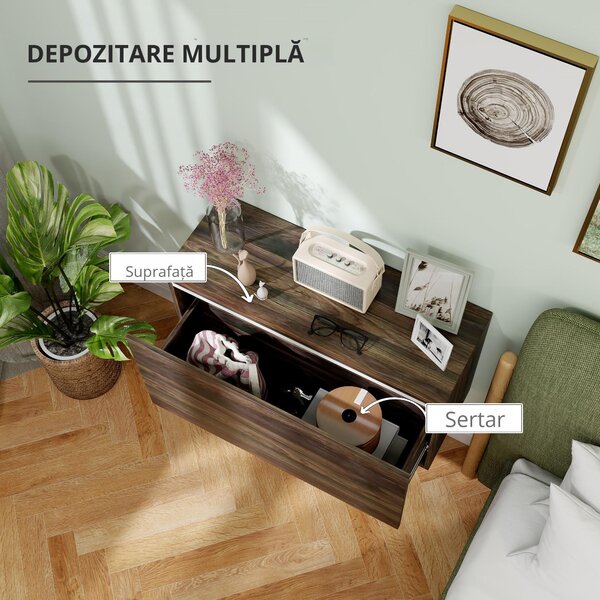 HOMCOM Noptiera Suspendată cu Montare pe Perete și Sertar de Depozitare, 80x30x45 cm, Maro | Aosom Romania