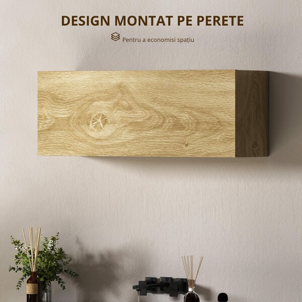 HOMCOM Dulap de Baie Suspendat cu Ușă Rabatabilă și Rafturi din Lemn, 80x25x30 cm, Natural | Aosom Romania
