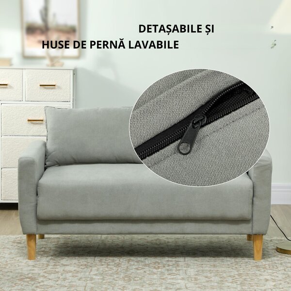 HOMCOM Canapea cu 2 Locuri, Brațe, Compartiment de Depozitare și 2 Perne, 140x72x82 cm, Gri | Aosom Romania