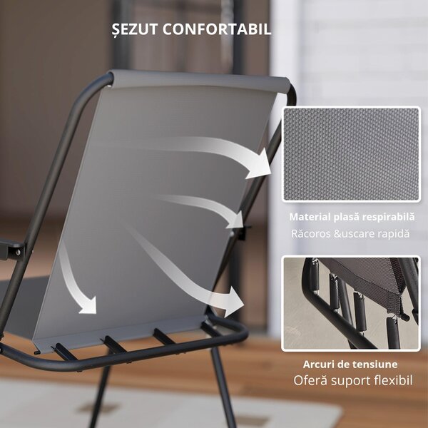 Outsunny Set de Mobilier de Grădină din 6 Piese cu Umbrelă de Soare, Masă și Scaune Pliante, Ф80x70 cm, Gri | Aosom Romania