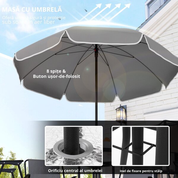 Outsunny Set de Mobilier de Grădină din 6 Piese cu Umbrelă de Soare, Masă și Scaune Pliante, Ф80x70 cm, Gri | Aosom Romania