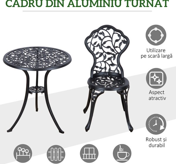 Outsunny 3pcs Patio Bistro Set Cast Aluminum Table Chair Outdoor Furniture Antique Black | Aosom Romania