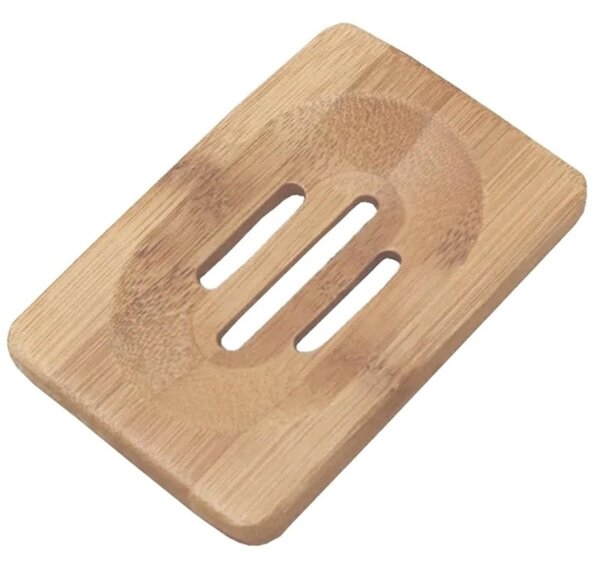 Suport sapuniera, 3 orificii scurgere, bambus, 12 x 8cm, maro