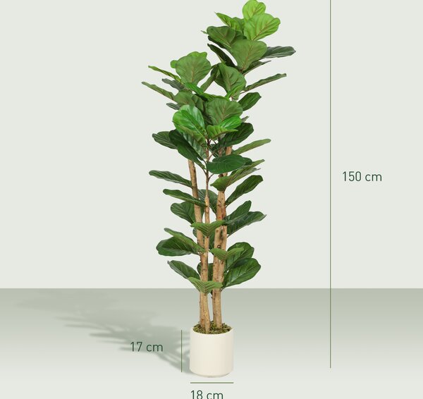 HOMCOM Plantă Artificială Ficus Lyrata 150 cm - Verde | Aosom Romania