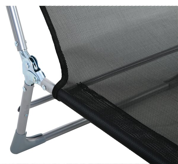 Outsunny Șezlong Pliabil cu Spătar Reglabil pe 5 Nivele și Pernă, Șezlong de Grădină cu Material Respirabil Textilen, pentru Plajă, Piscină, Grădină, 182x56x28 cm, Negru | Aosom Romania