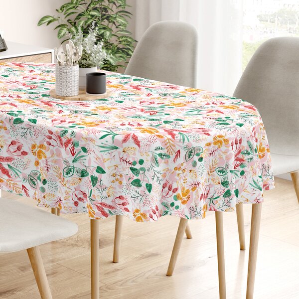Goldea față de masă decorativă loneta - frunze colorate - ovală 140 x 240 cm