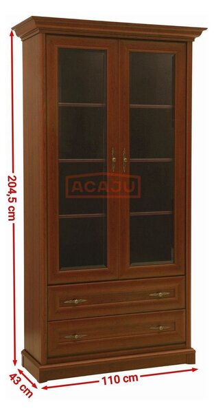 Vitrina pentru living KENT, castan, PAL/sticla securizata, 110x43x205
