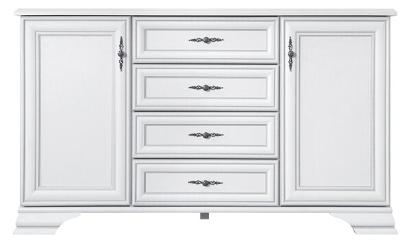 Mobilier dormitor alb IDENTO 4, cu pat 160x200, dulap cu 6 usi si 2 se