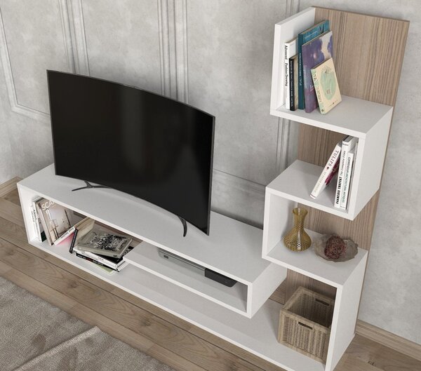 Biblioteca/Living UnicUtil cu rafturi pe 4 niveluri 149,5x120,8x29,5 cm, Alb
