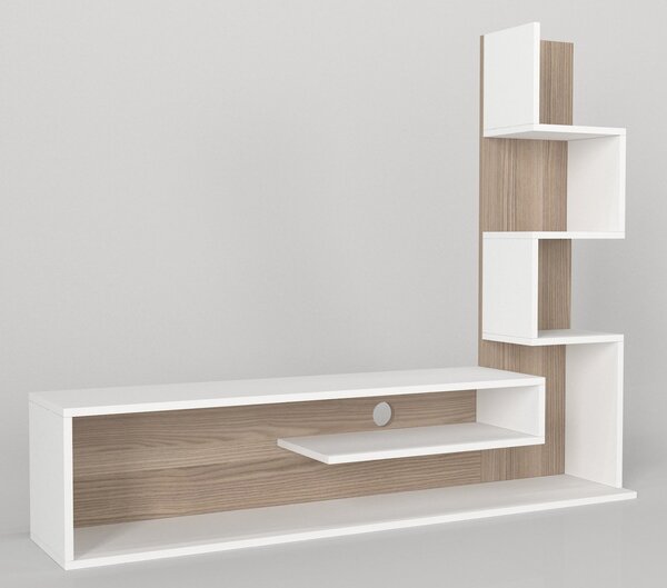 Biblioteca/Living UnicUtil cu rafturi pe 4 niveluri 149,5x120,8x29,5 cm, Alb