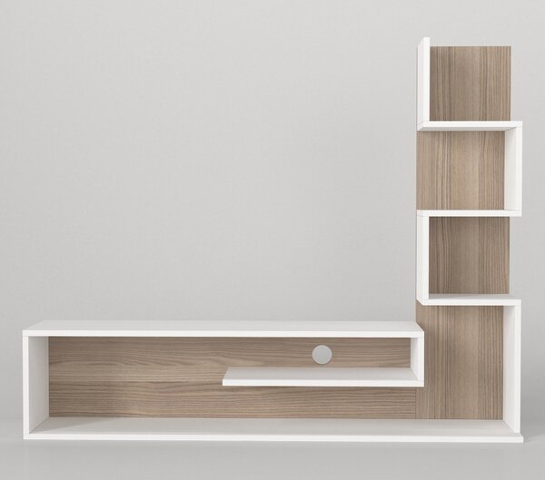 Biblioteca/Living UnicUtil cu rafturi pe 4 niveluri 149,5x120,8x29,5 cm, Alb