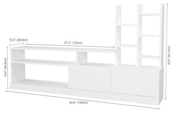 Biblioteca Living UnicUtil,164 x 25 x 91 cm, Alb, front PAL
