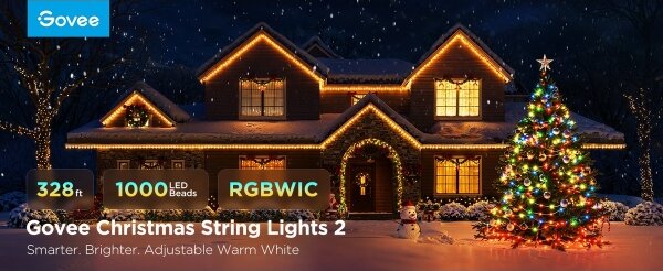 Instalație LED RGBICW de Crăciun de exterior Govee 2700-6500K 20m Wi-Fi Matter IP66