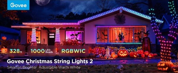 Instalație LED RGBICW de Crăciun de exterior Govee 2700-6500K 20m Wi-Fi Matter IP66