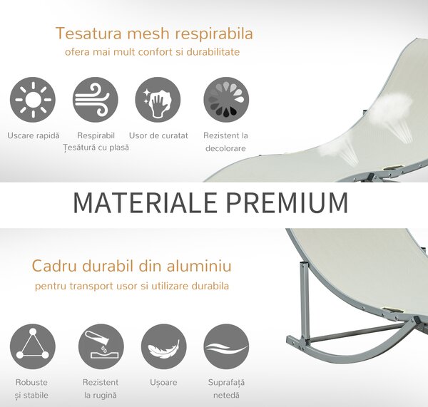 Outsunny Set 2 Sezlonguri Pliabile pentru Relaxare în Grădină, din Aluminiu și Textilen, Culoare Bej, Ușor de Depozitat | Aosom Romania