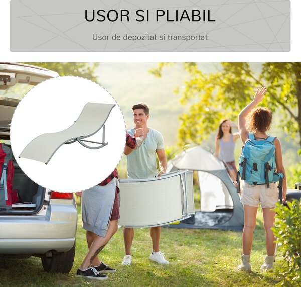 Outsunny Set 2 Sezlonguri Pliabile pentru Relaxare în Grădină, din Aluminiu și Textilen, Culoare Bej, Ușor de Depozitat | Aosom Romania