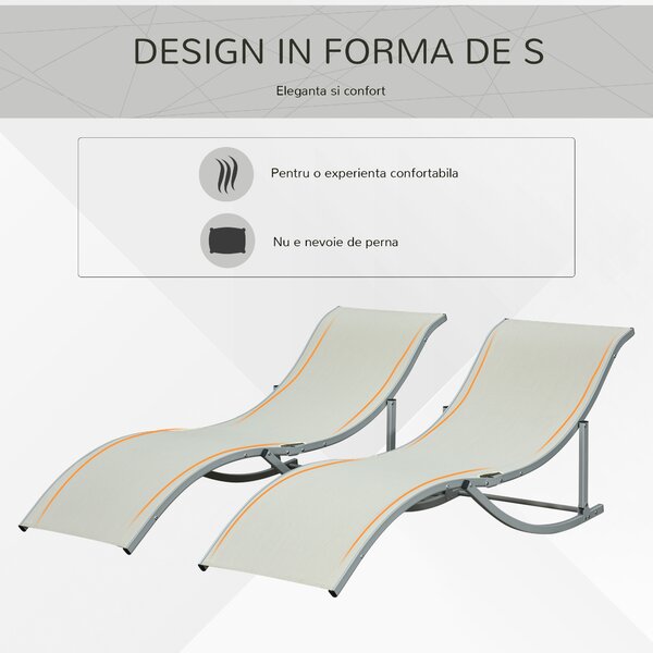 Outsunny Set 2 Sezlonguri Pliabile pentru Relaxare în Grădină, din Aluminiu și Textilen, Culoare Bej, Ușor de Depozitat | Aosom Romania