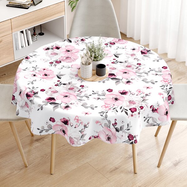 Goldea față de masă 100% bumbac - flori de cireș sakura - rotundă Ø 140 cm