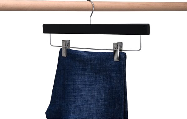 Umeras din Lemn pentru Pantaloni si Fuste cu Clipsuri, UnicUtil, Negru, UUUM44, 1 bucata