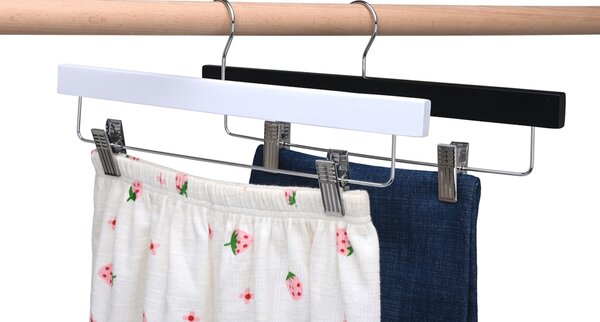 Umeras din Lemn pentru Pantaloni si Fuste cu Clipsuri, UnicUtil, Negru, UUUM44, 1 bucata