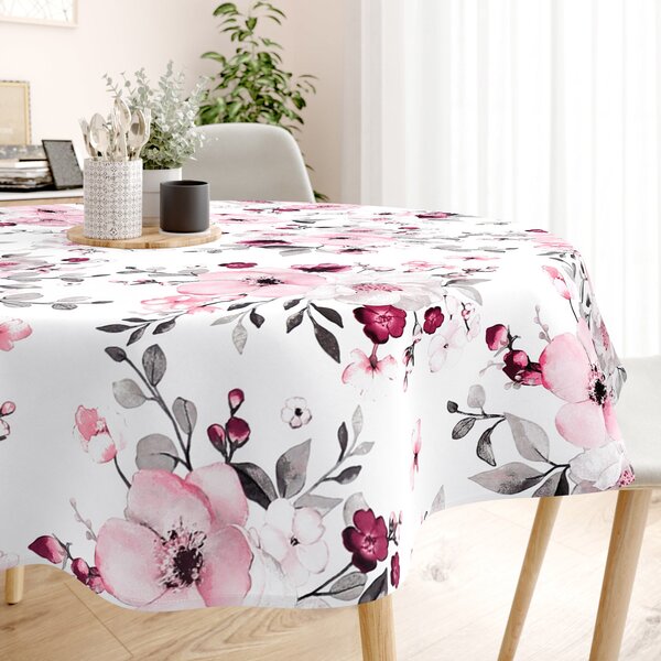 Goldea față de masă 100% bumbac - flori de cireș sakura - rotundă Ø 140 cm