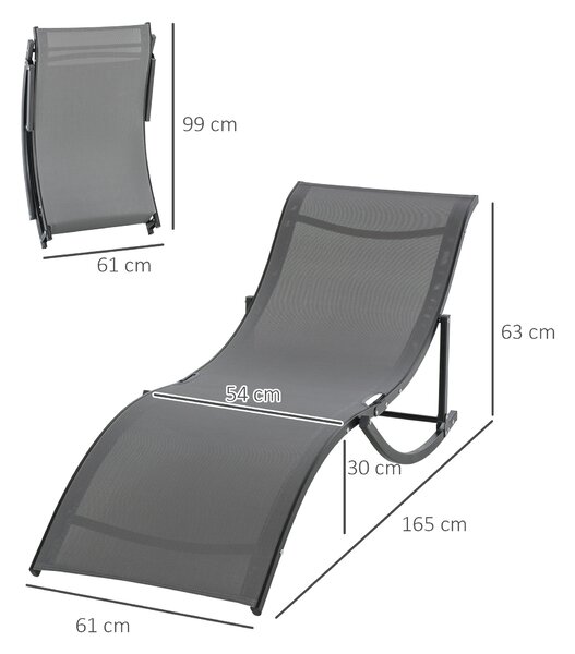 Outsunny Set 2 Sezlonguri Pliabile pentru Plajă sau Grădină, din Aluminiu și Textilen, Gri Închis, 61x165x63cm, Confortabile | Aosom Romania