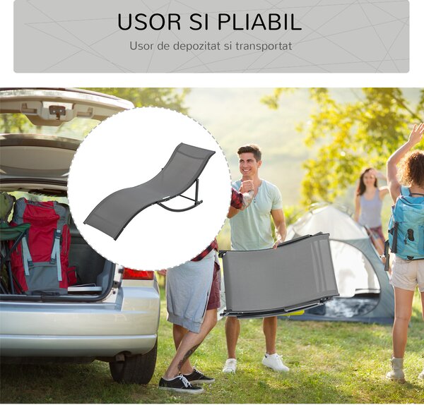 Outsunny Set 2 Sezlonguri Pliabile pentru Plajă sau Grădină, din Aluminiu și Textilen, Gri Închis, 61x165x63cm, Confortabile | Aosom Romania