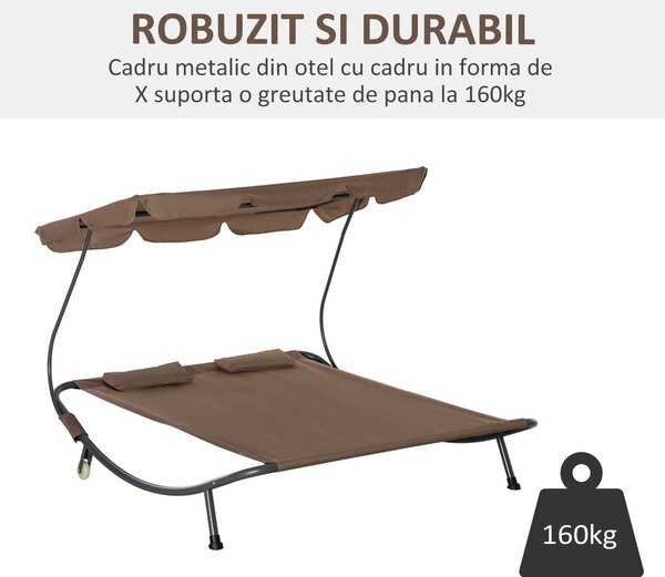 Pat Matrimonial 2 Locuri pentru Plaja Outsunny, 200x170 x134cm Maro | Aosom Romania