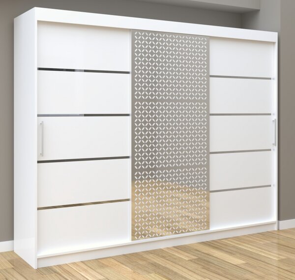 Dulap Dormitor Matei Silver 250 cm Alb cu usi Albe